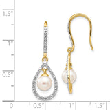 14k 6-7mm White Round Freshwater Cultured Pearl and .02 carat Diamond Shepherd Hook Dangle Earrings XE2507AA