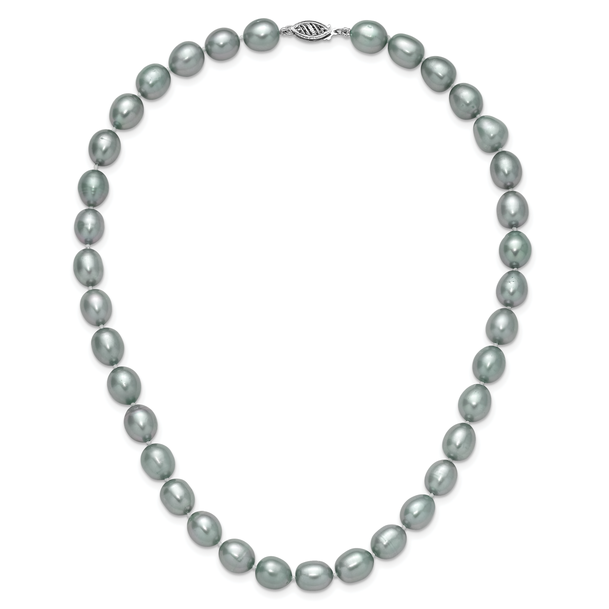 14k White Gold 8-9mm Grey Rice Freshwater Cultured Pearl 16 inch Necklace XF415