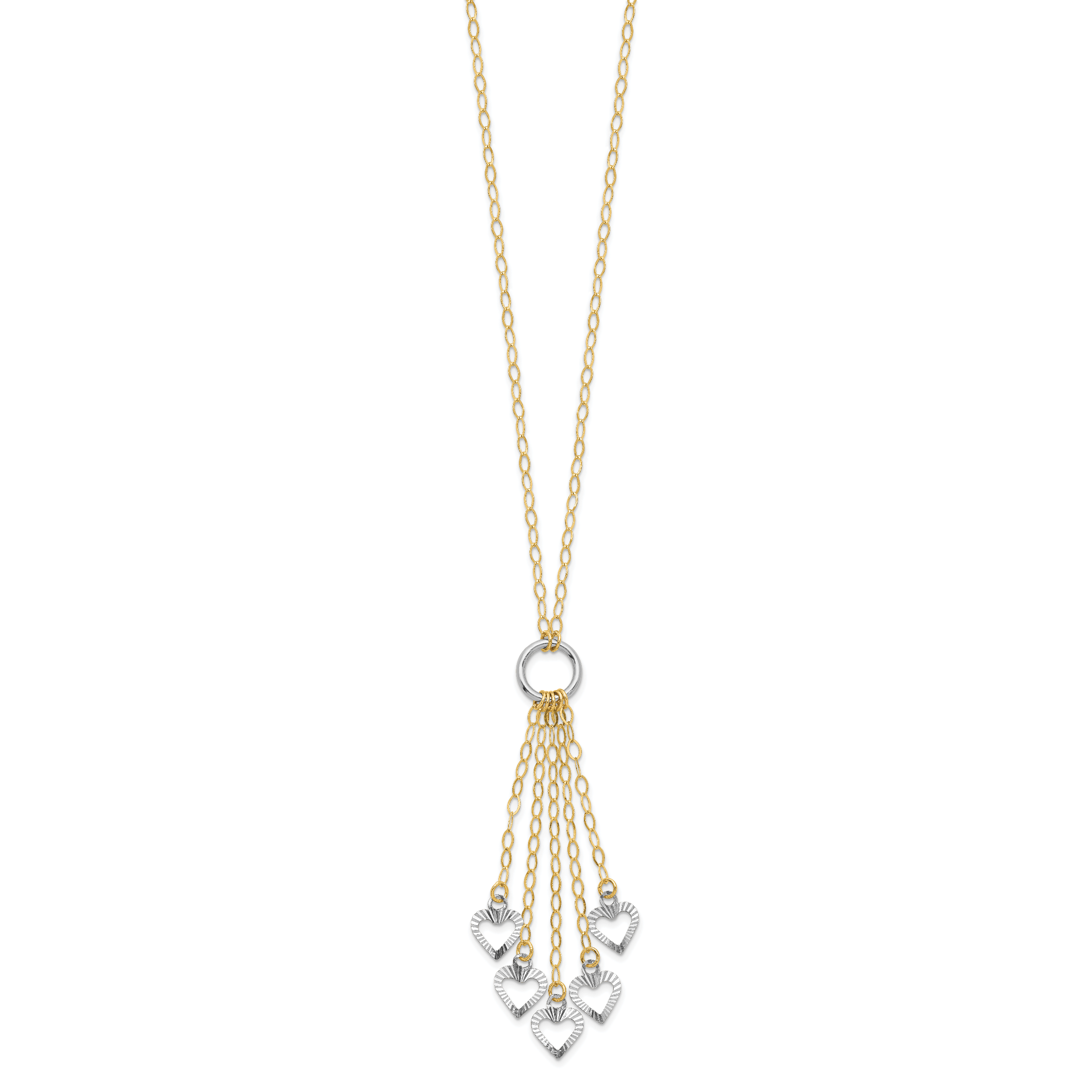 14K Two-Tone Heart Drop 16 inch Necklace Plus 2 inch Extender SF1714