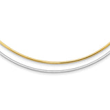 14k Two-tone 2mm Reversible White and Yellow 18 inch Omega Necklace Plus 2 inch Heart Chain Extender ROML2