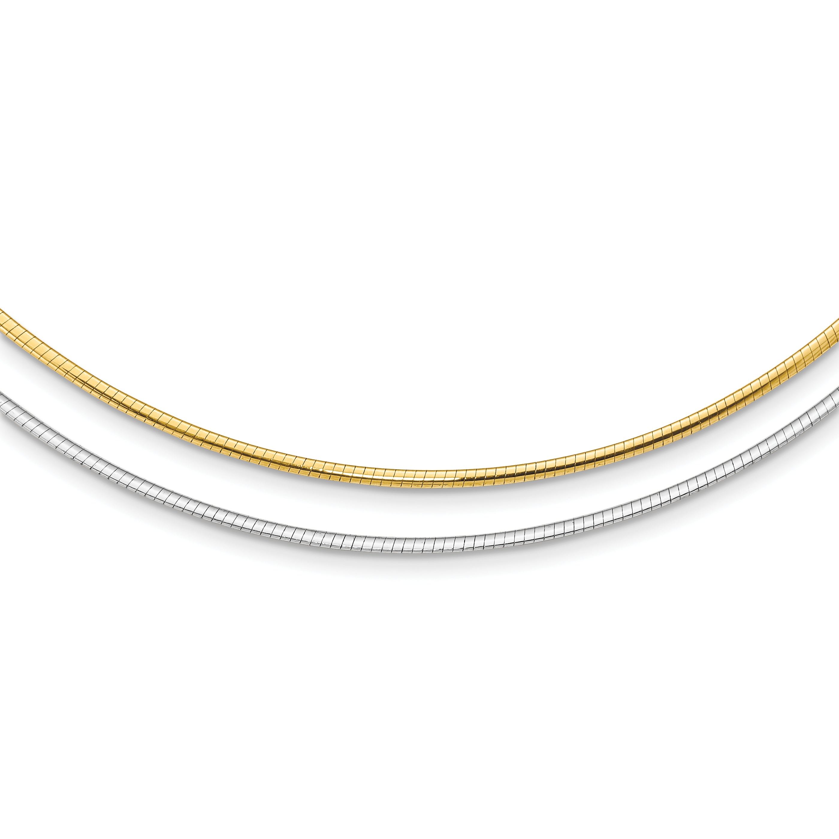 14k Two-tone 2mm Reversible White and Yellow 18 inch Omega Necklace Plus 2 inch Heart Chain Extender ROML2