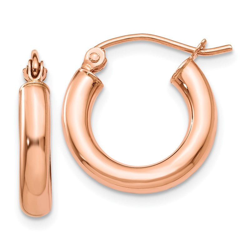 14k Rose Gold 3x16mm Polished Lightweight Tube Hoop Earrings TF818
