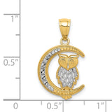 14K and White Rhodium Diamond-cut Owl on the Moon Pendant C4681