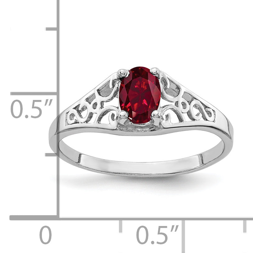 14k White Gold 6x4mm Oval Lab-Created Ruby Filigree Ring Y4676CR