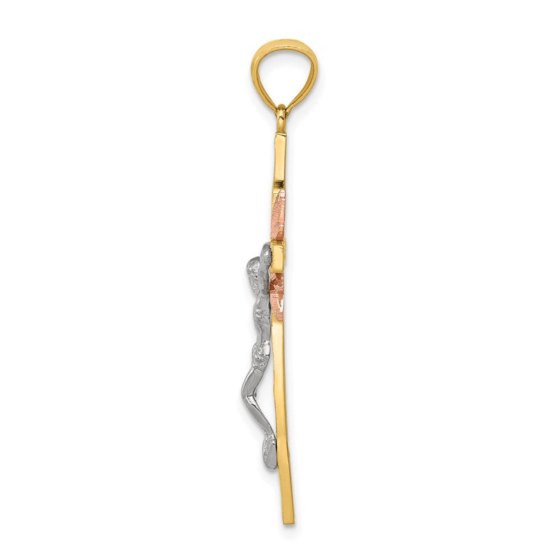 14k Tri-color Crucifix Pendant C3906
