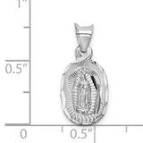 14k White Gold Polished Diamond-cut Semi-solid Our Lady Of Guadalupe Oval Pendant K6337
