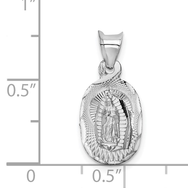 14k White Gold Polished Diamond-cut Semi-solid Our Lady Of Guadalupe Oval Pendant K6337