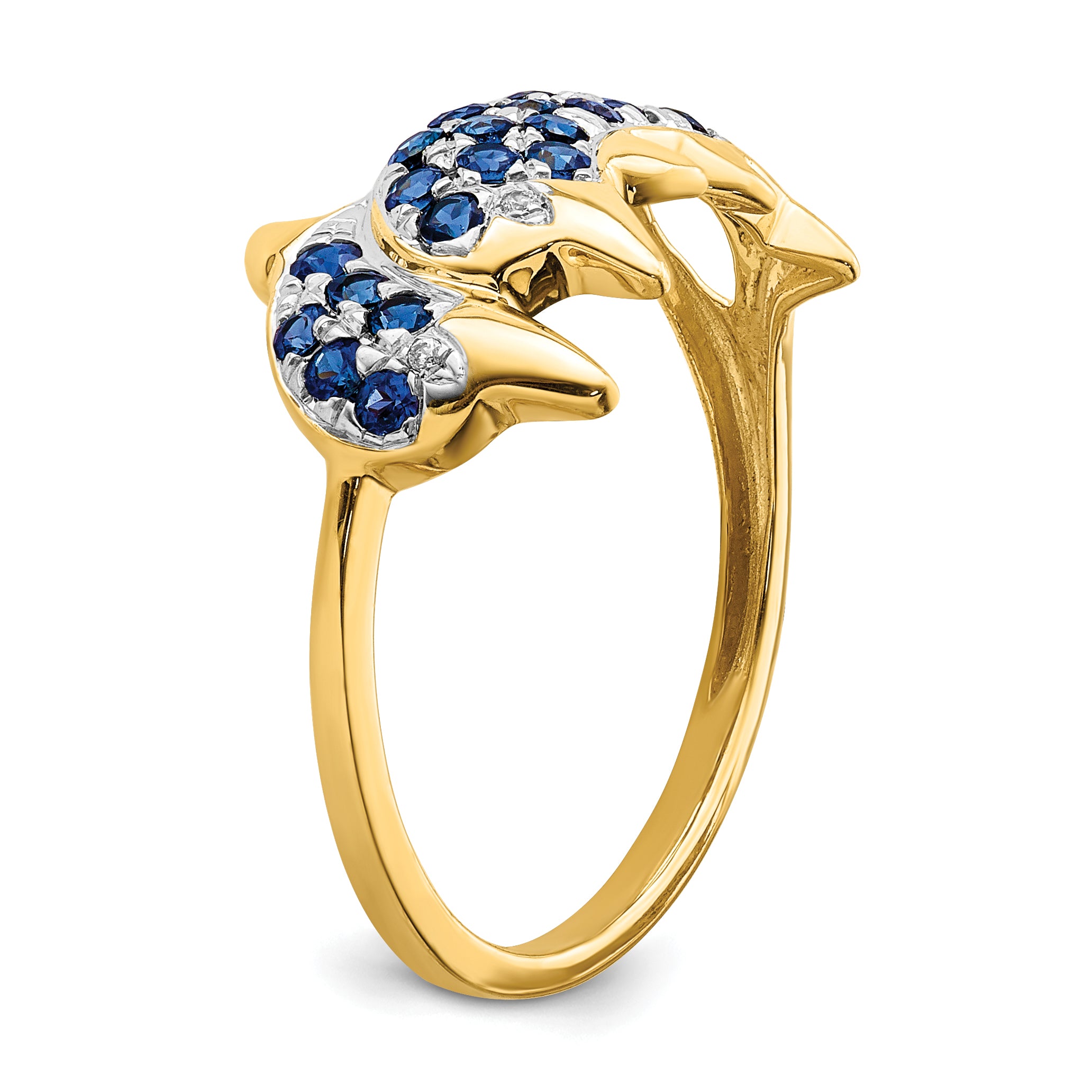 14k w/ Rhodium Diamond and Sapphire Dolphins Ring RM5779