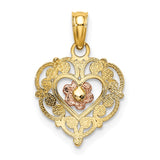 14K Two-tone Polished Flower in Fancy Border Heart Pendant K4012