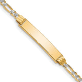 14k Polished with Rhodium Pav� Solid Chain/Solid Plate Figaro Link 25.5x5mm Plate 7 inch ID Bracelet FW080ID