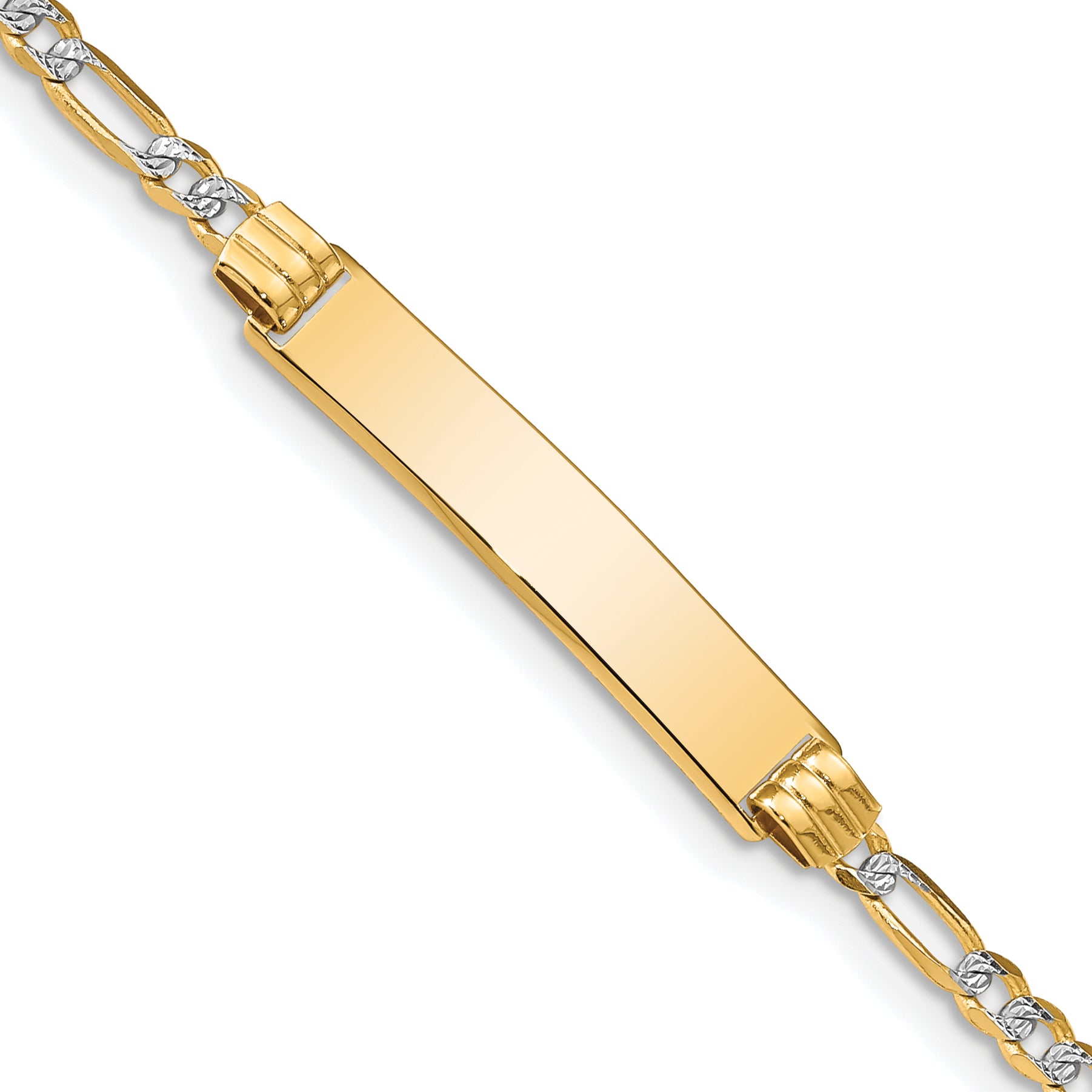 14k Polished with Rhodium Pav� Solid Chain/Solid Plate Figaro Link 25.5x5mm Plate 7 inch ID Bracelet FW080ID