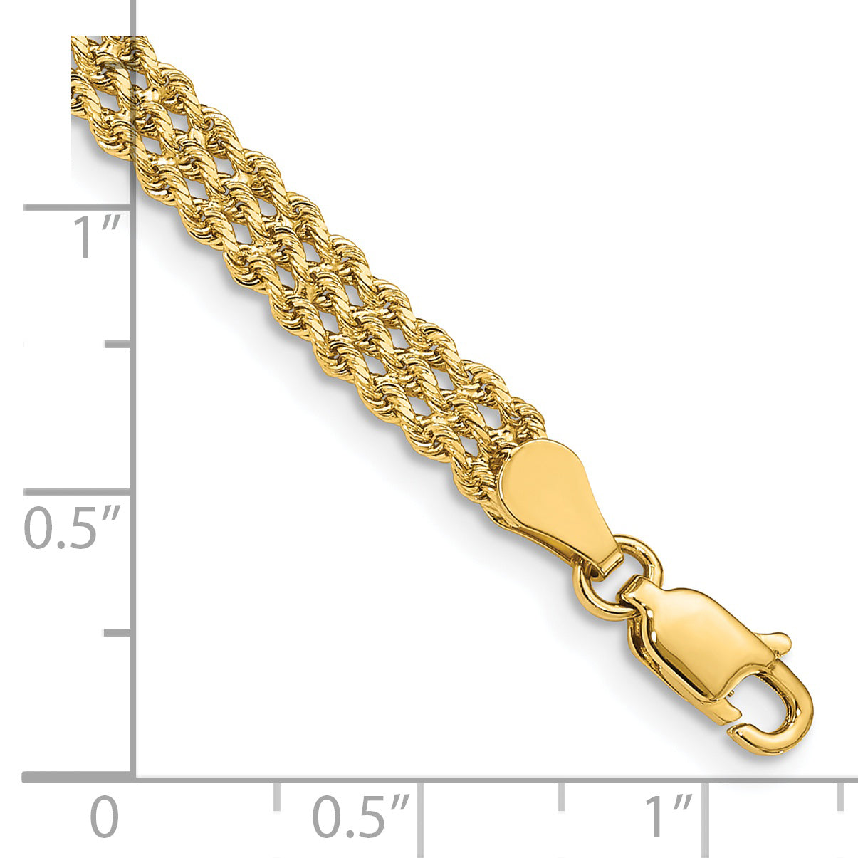 14k 4.5mm Wide Triple Strand Rope 7 inch Bracelet 012S3