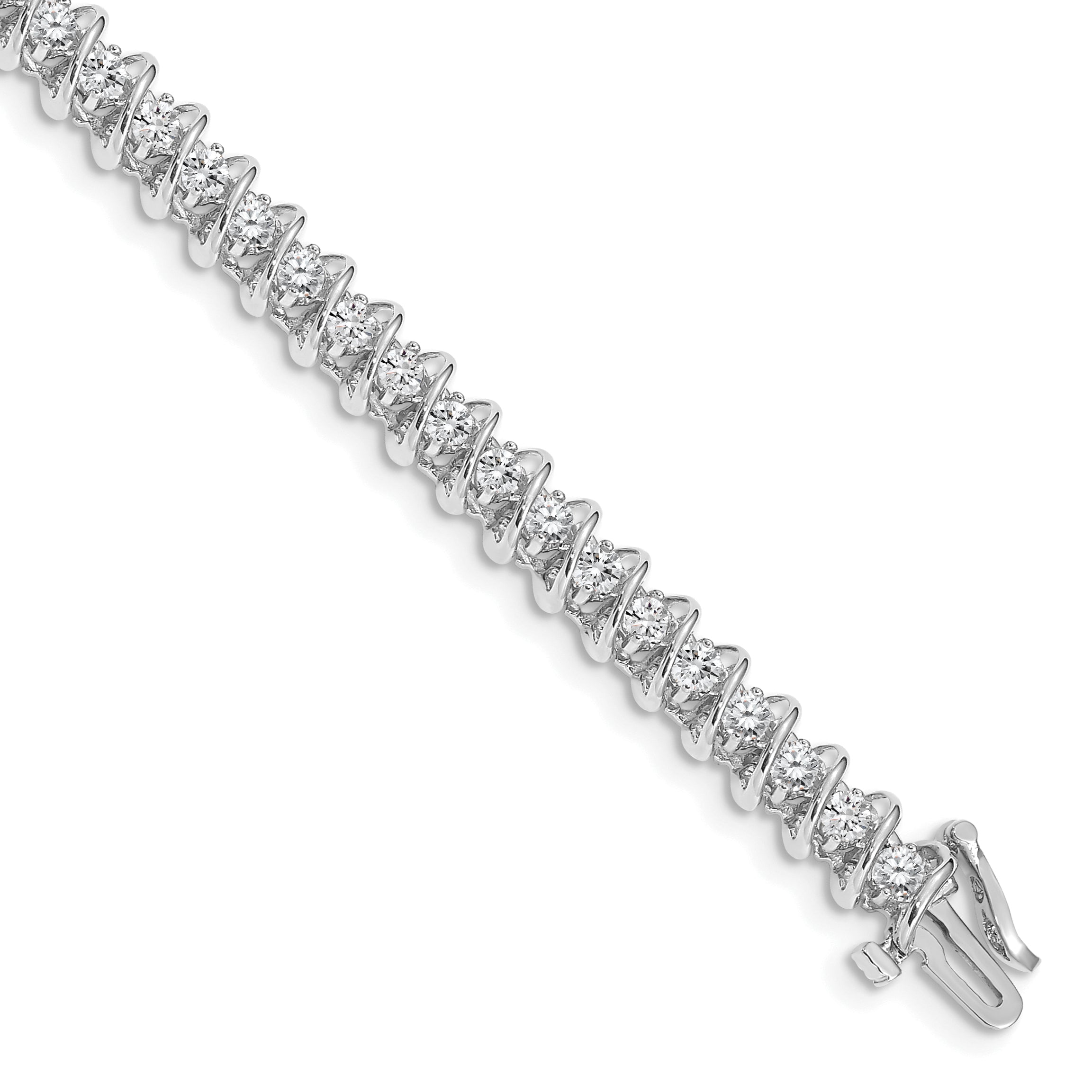 14k White Gold Complete 3.31 carat Round A Diamond Fancy Spiral 7 inch Tennis Bracelet X2004WA