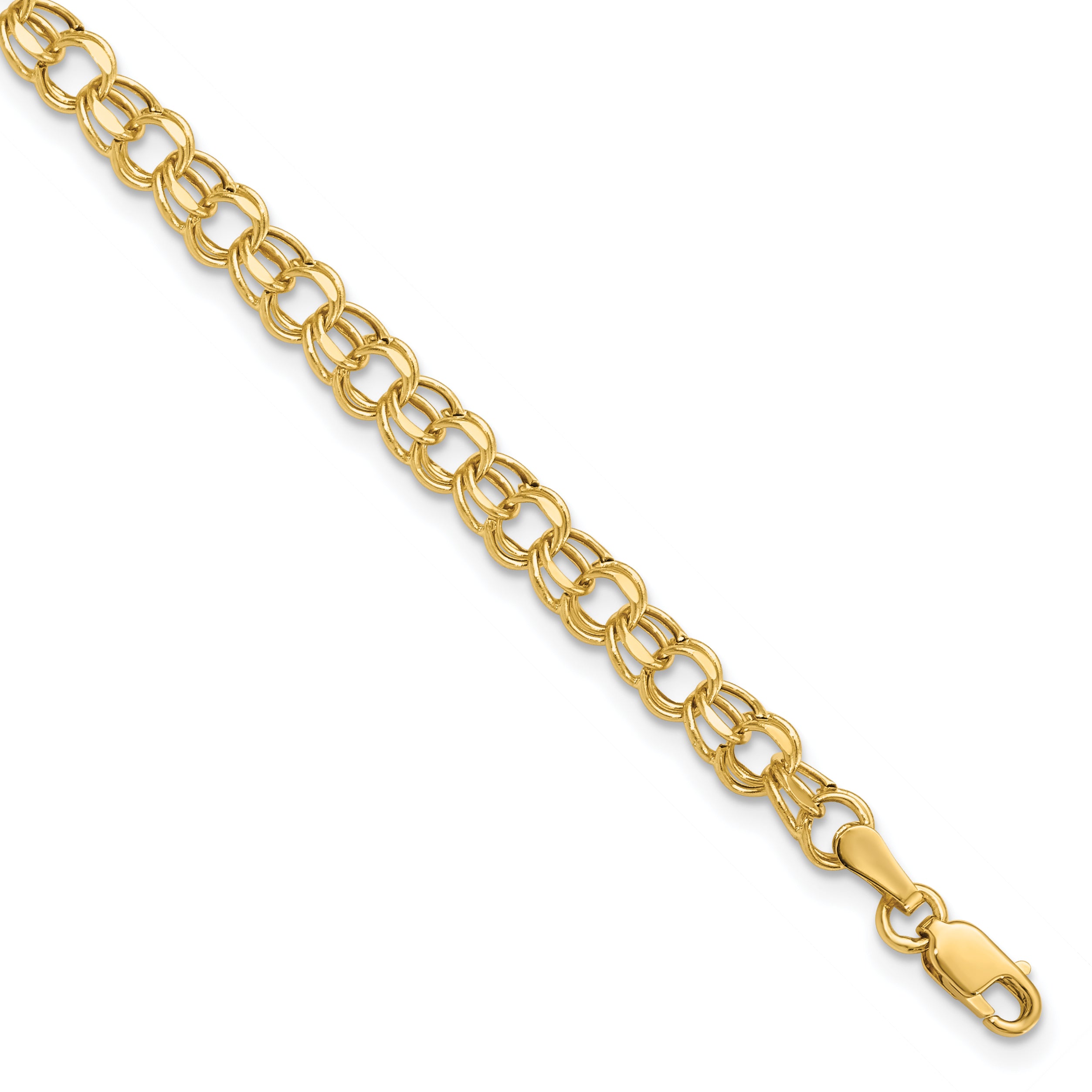 14k 4.5mm Hollow Diamond-cut Double Link 7 inch Charm Bracelet DOH21
