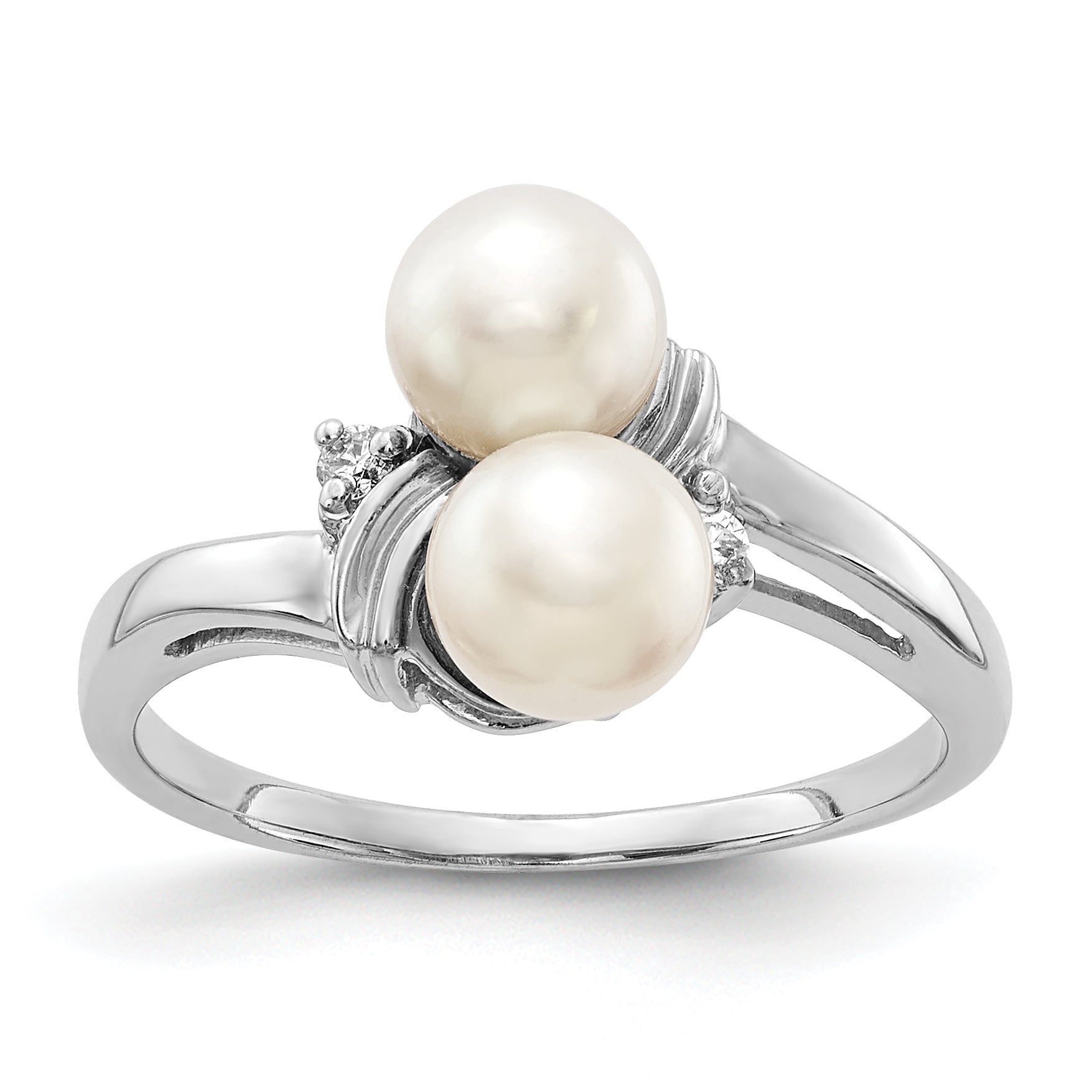 14k White Gold 5.5mm FW Cultured Pearl VS Diamond ring Y4371PL/VS