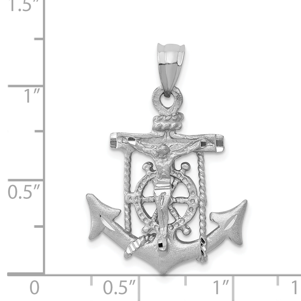 14k White Gold Satin Diamond-cut Mariners Crucifix Pendant K408