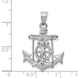 14k White Gold Satin Diamond-cut Mariners Crucifix Pendant K408