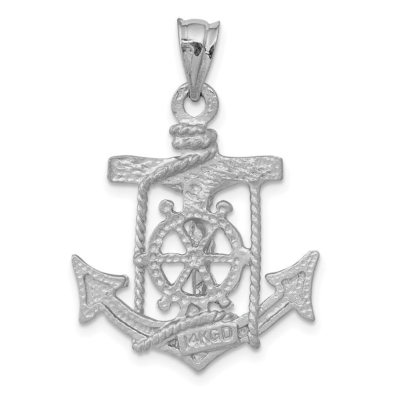 14k White Gold Satin Diamond-cut Mariners Crucifix Pendant K408