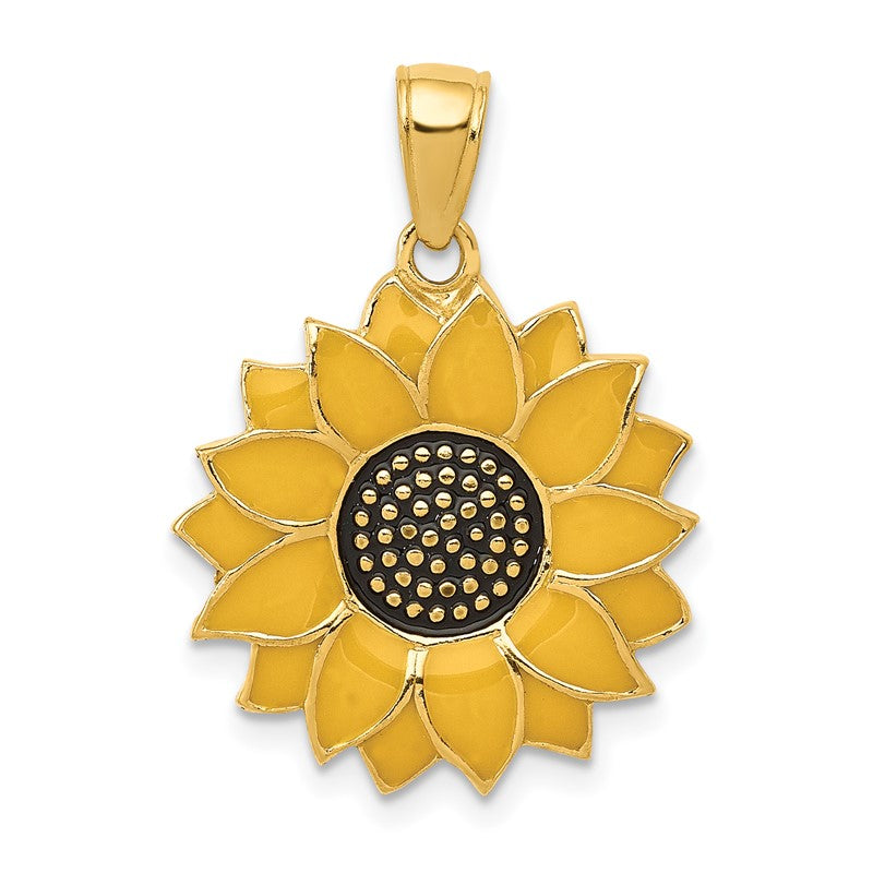14k Enameled Yellow Sunflower Pendant K1965