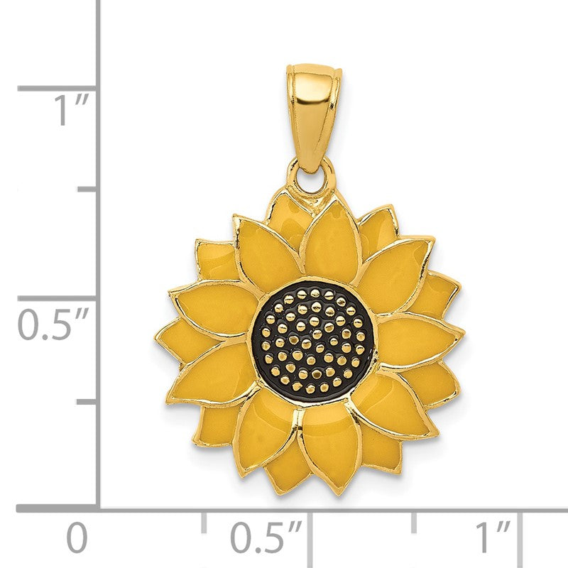 14k Enameled Yellow Sunflower Pendant K1965