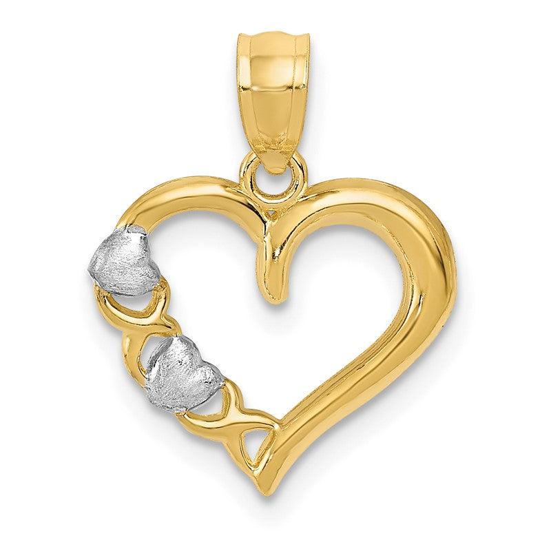 14k and White Rhodium Polished -X- and Heart Pendant YC441
