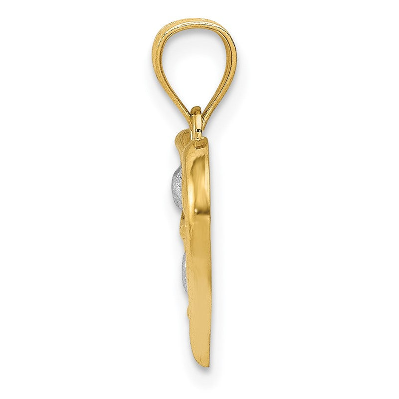 14k and White Rhodium Polished -X- and Heart Pendant YC441