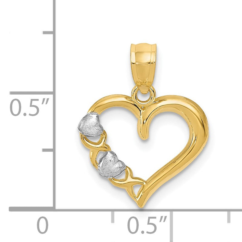 14k and White Rhodium Polished -X- and Heart Pendant YC441