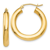 14k 4x25mm Polished Lightweight Tube Hoop Earrings T950L