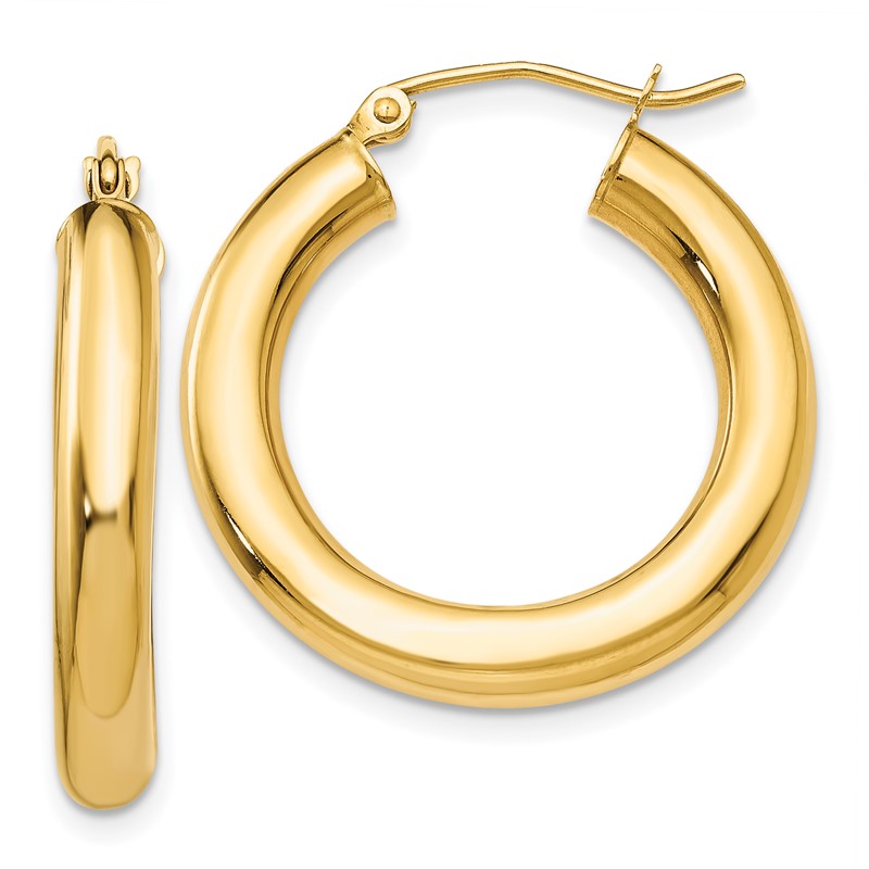 14k 4x25mm Polished Lightweight Tube Hoop Earrings T950L