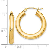 14k 4x25mm Polished Lightweight Tube Hoop Earrings T950L