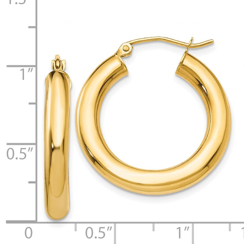 14k 4x25mm Polished Lightweight Tube Hoop Earrings T950L