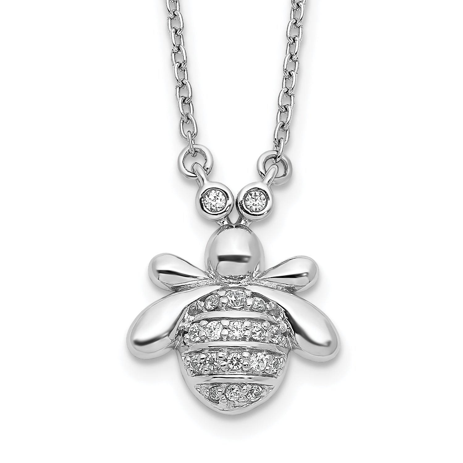 14k White Gold 1/10 carat Diamond Bee 18 inch Necklace PM3760