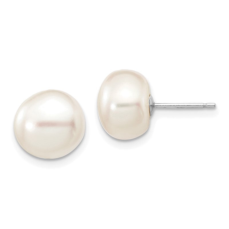 14k White Gold 9-10mm White Button Freshwater Cultured Pearl Stud Post Earrings XW90BW