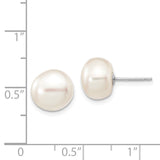 14k White Gold 9-10mm White Button Freshwater Cultured Pearl Stud Post Earrings XW90BW
