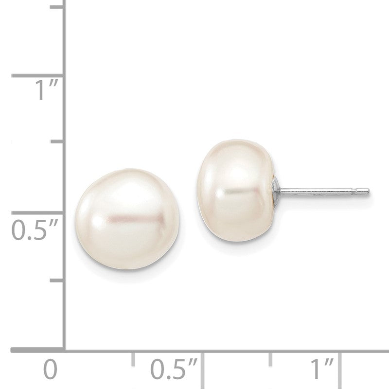 14k White Gold 9-10mm White Button Freshwater Cultured Pearl Stud Post Earrings XW90BW