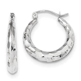 14k White Gold 3.5x22mm Polished Diamond-cut Tapered Hollow Hoop Earrings TF1300W
