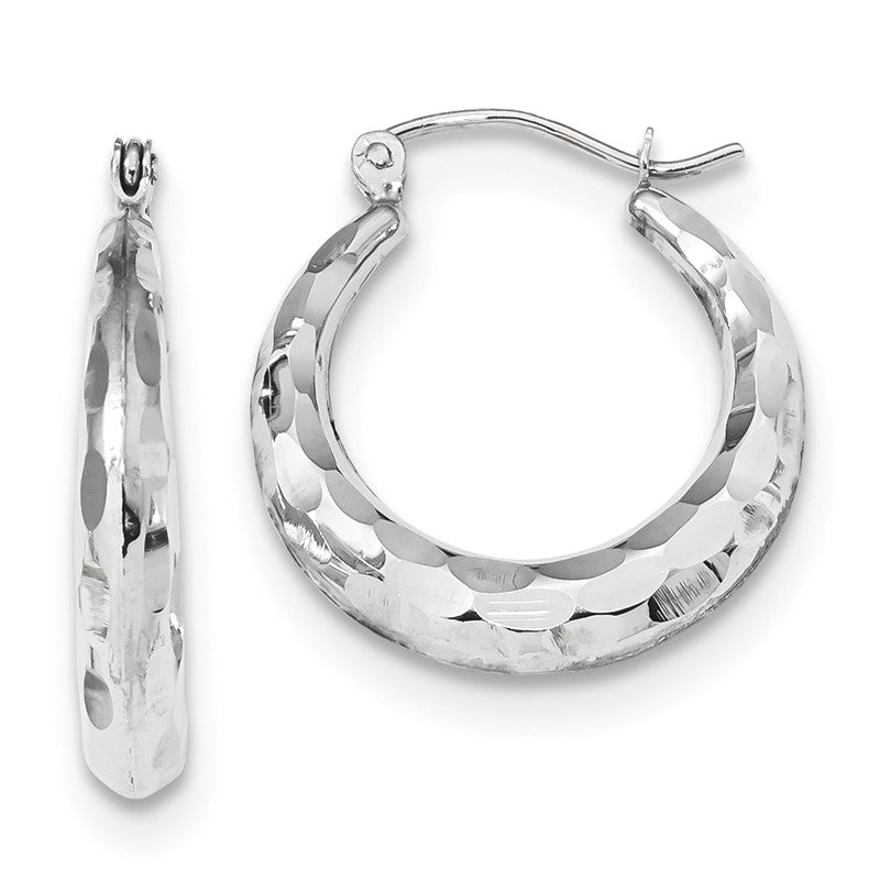 14k White Gold 3.5x22mm Polished Diamond-cut Tapered Hollow Hoop Earrings TF1300W