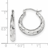 14k White Gold 3.5x22mm Polished Diamond-cut Tapered Hollow Hoop Earrings TF1300W