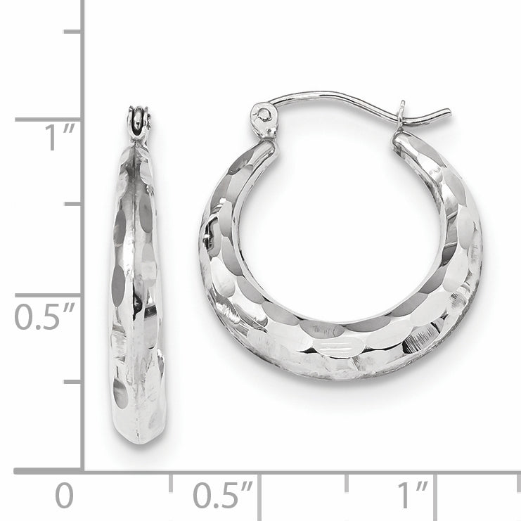 14k White Gold 3.5x22mm Polished Diamond-cut Tapered Hollow Hoop Earrings TF1300W