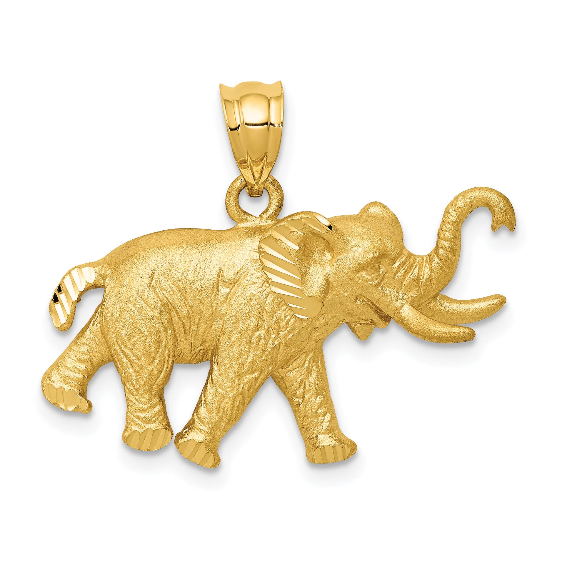14k Satin Diamond-cut Elephant Pendant C110
