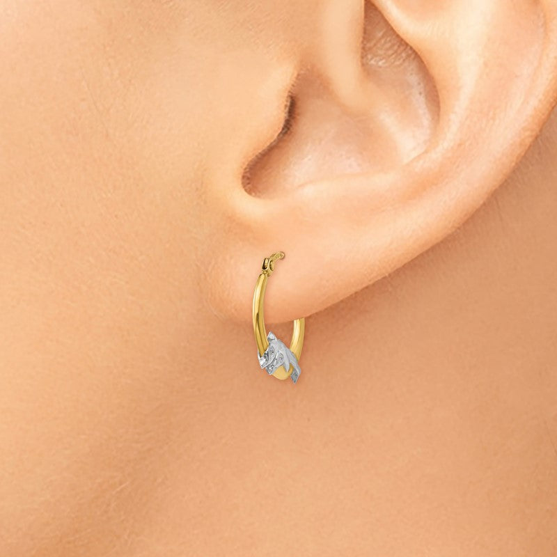 14K & Rhodium Dolphin Hoop Earrings TL729