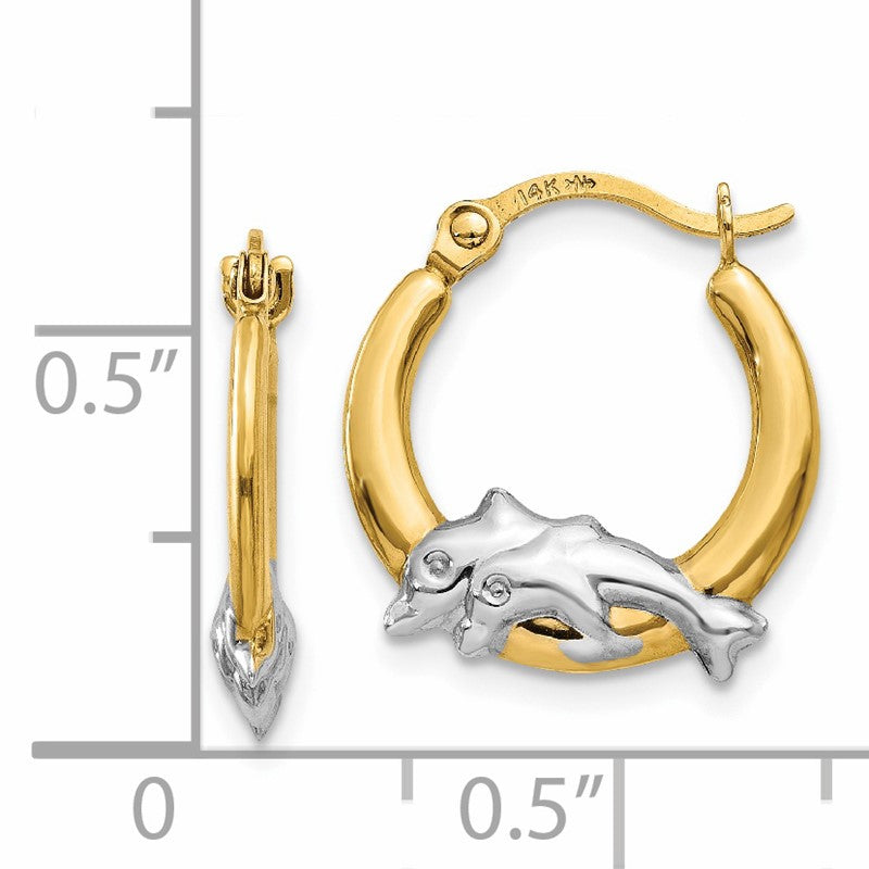 14K & Rhodium Dolphin Hoop Earrings TL729