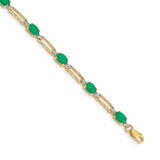 14k White Gold Complete Diamond and Oval Emerald Paperclip Link 7.25 inch Bracelet BM4489