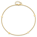 14K Polished Hearts 4-Station 10 inch Plus 1 inch Extender - Total 11 inch Anklet ANK305