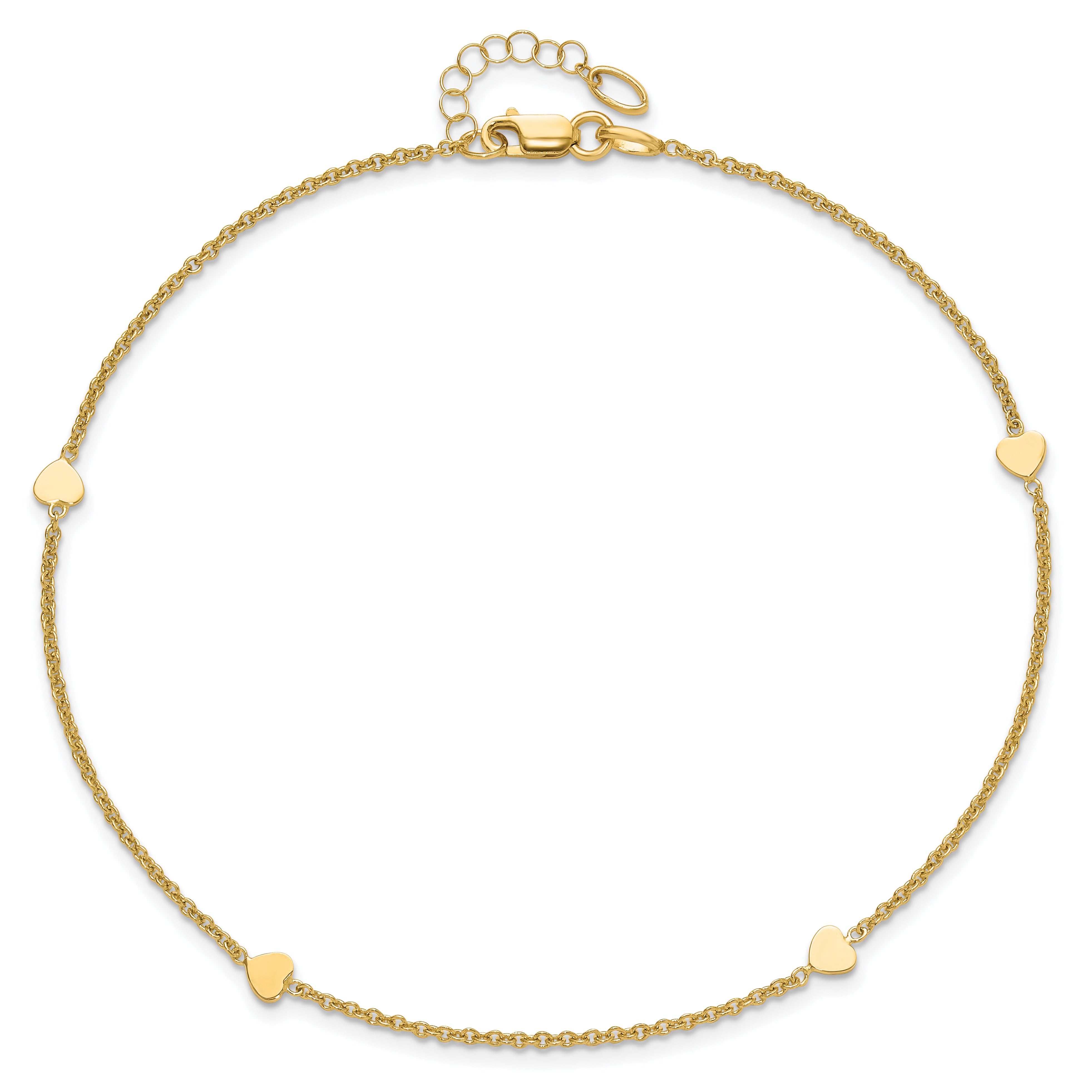 14K Polished Hearts 4-Station 10 inch Plus 1 inch Extender - Total 11 inch Anklet ANK305