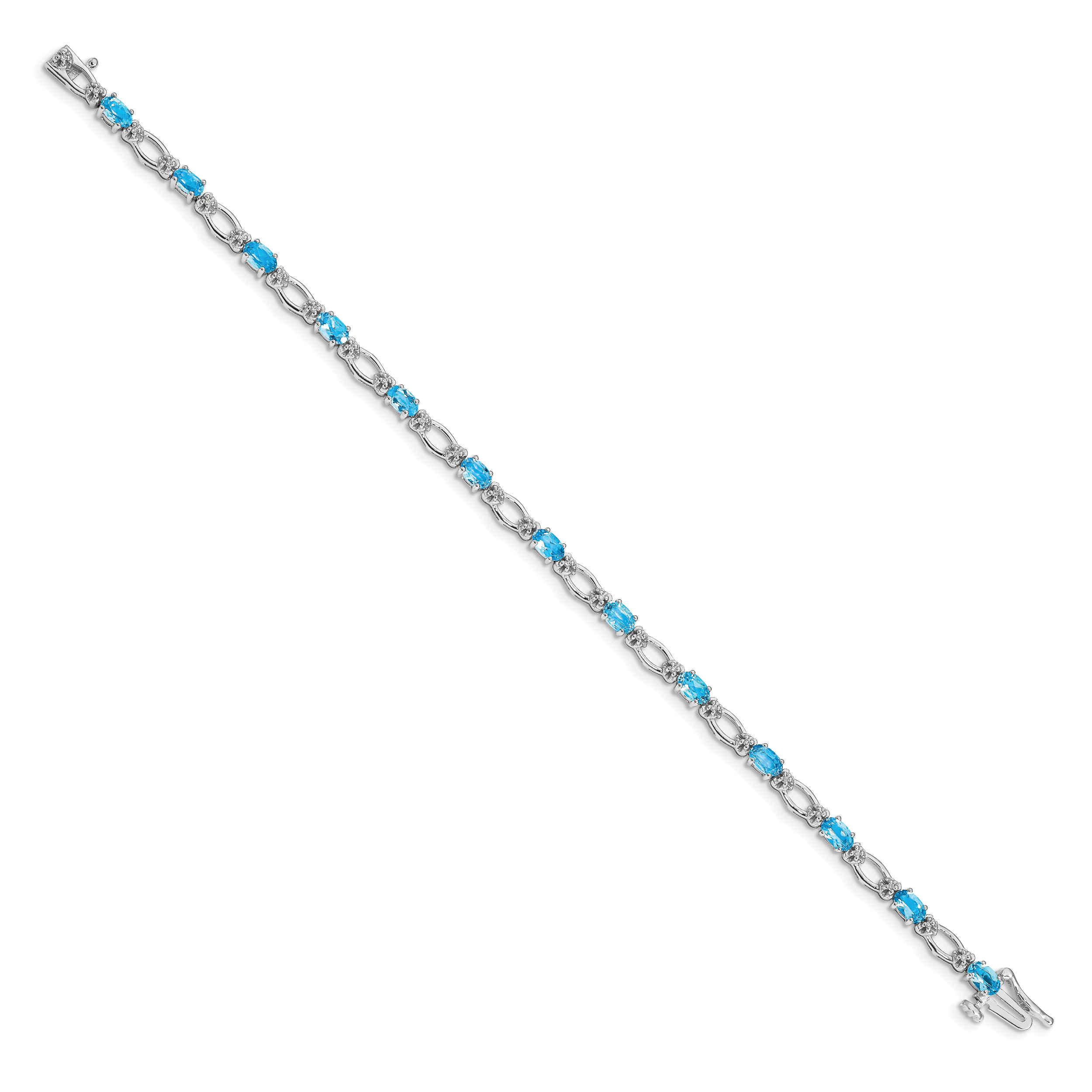 14k White Gold Complete Diamond and Oval Swiss Blue Topaz Heart Accent 7 inch Bracelet BM4491
