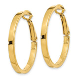 14k 3x30mm Polished Square Tube Omega Back Round Hoop Earrings PRE229