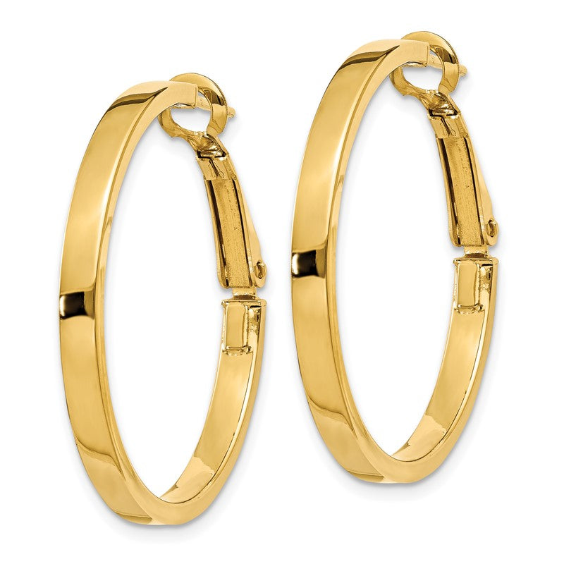 14k 3x30mm Polished Square Tube Omega Back Round Hoop Earrings PRE229