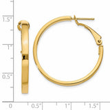14k 3x30mm Polished Square Tube Omega Back Round Hoop Earrings PRE229