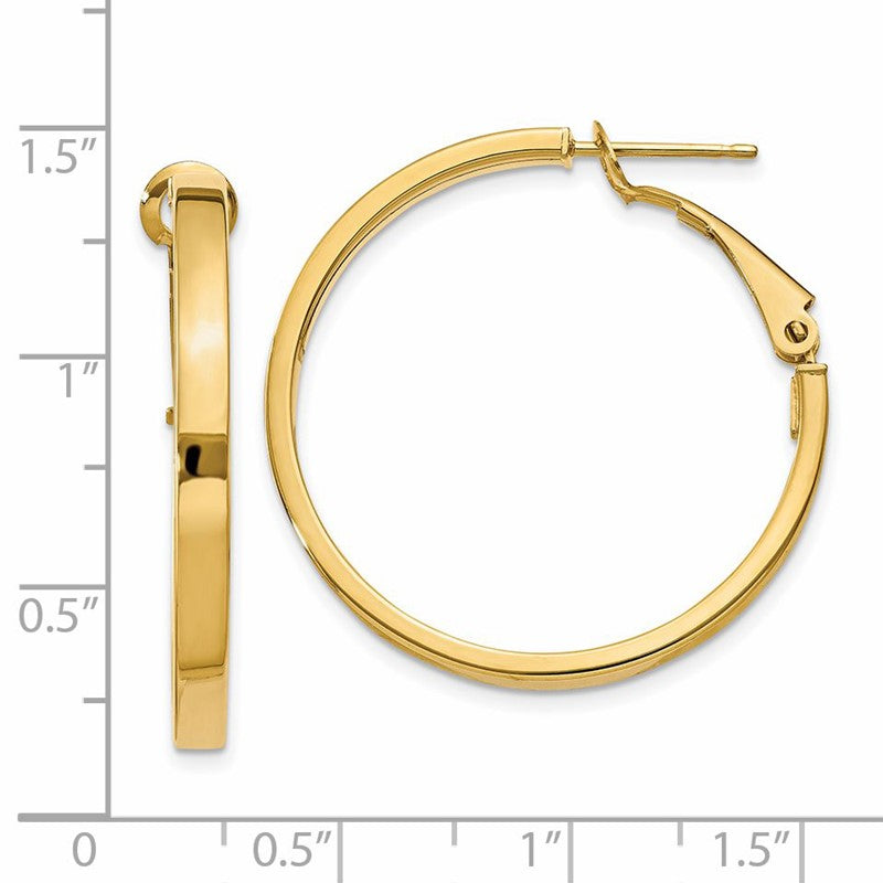 14k 3x30mm Polished Square Tube Omega Back Round Hoop Earrings PRE229
